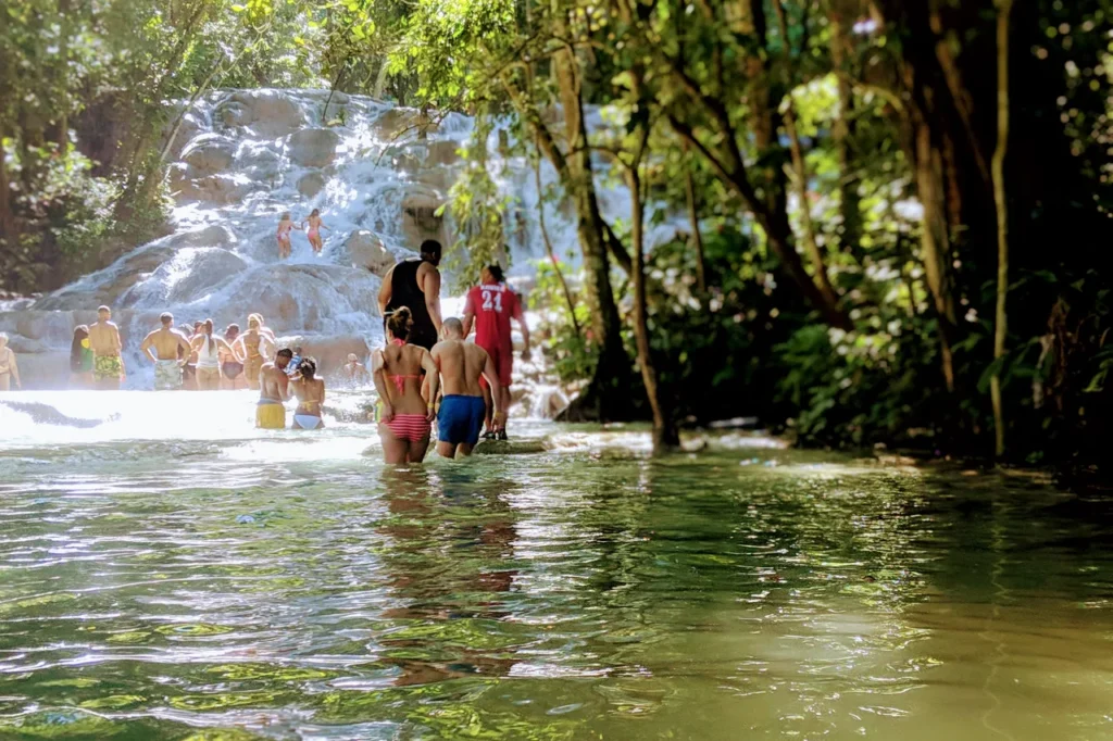 Visitors at the cascades of Dunn's River Falls in Ocho Rios
