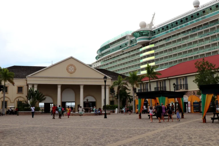 Falmouth cruise terminal with a ship at the pier