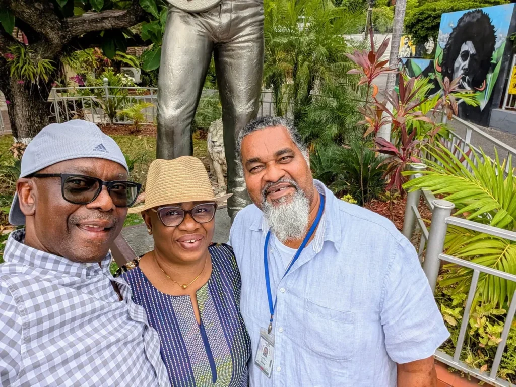 Hugh with two TedTours guests during a visit to a Bob Marley attraction