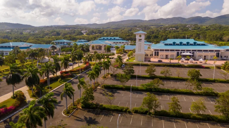 Montego Bay Convention Centre with landscaped grounds and hills beyond
