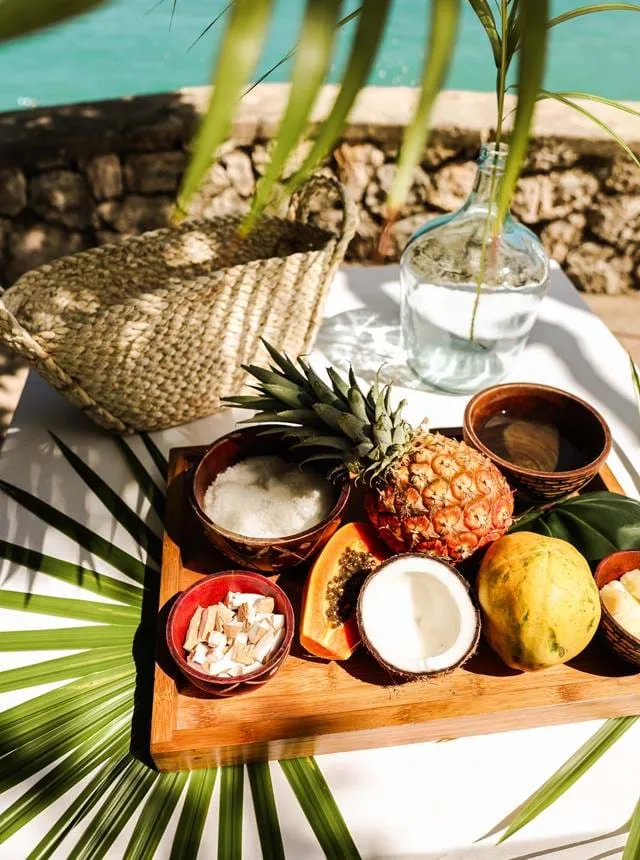 Tropical fruit served beside the beach at Jamaica Inn