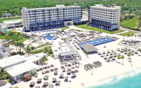 Aerial view of Royalton Blue Waters resort buildings and pools