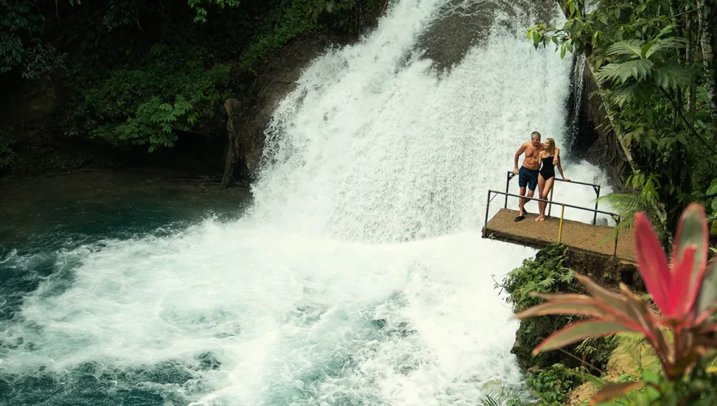 Blue pools and waterfalls at Island Gully Falls in the Blue Hole area near Ocho Rios